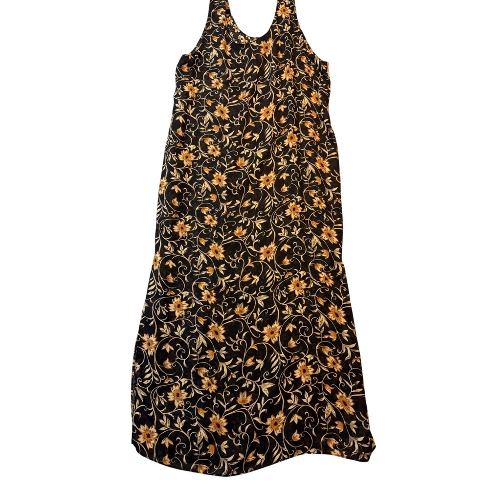 Vintage 90s Reversible Floral Maxi Dress Black Orange Sleeveless Grunge‎ Boho